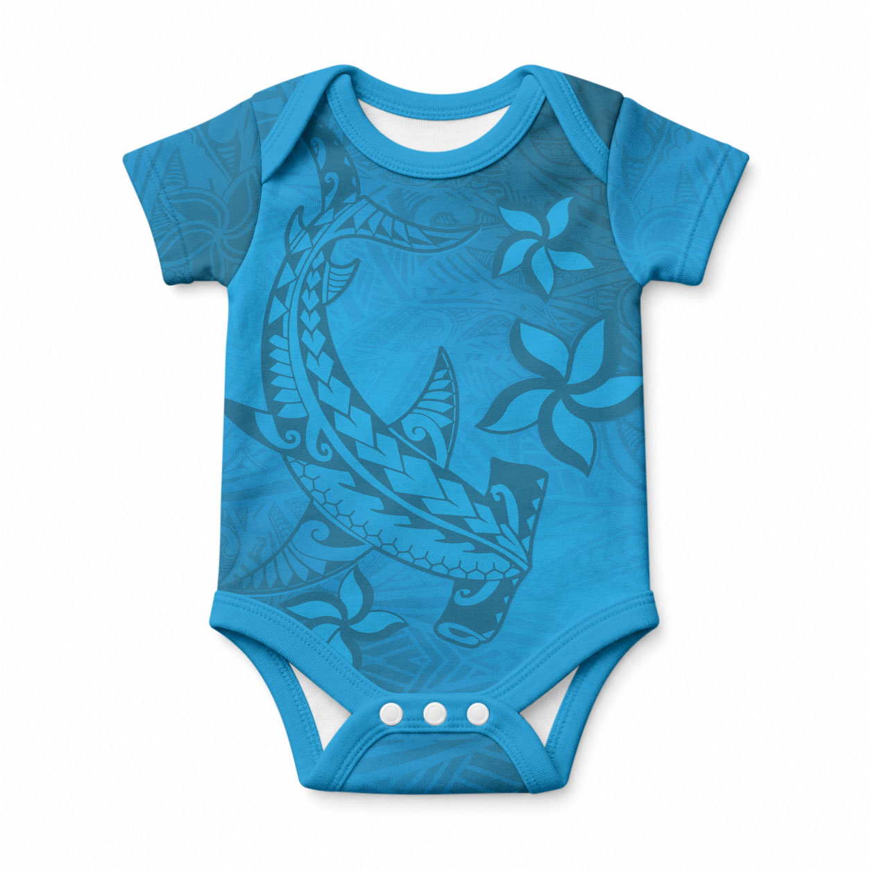 Blue Gradient Polynesia Baby Onesie Hawaiian Tribal Hammerhead Shark Tattoo