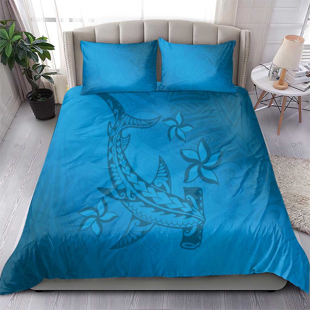 Blue Gradient Polynesia Bedding Set Hawaiian Tribal Hammerhead Shark Tattoo LT14 - Polynesian Pride