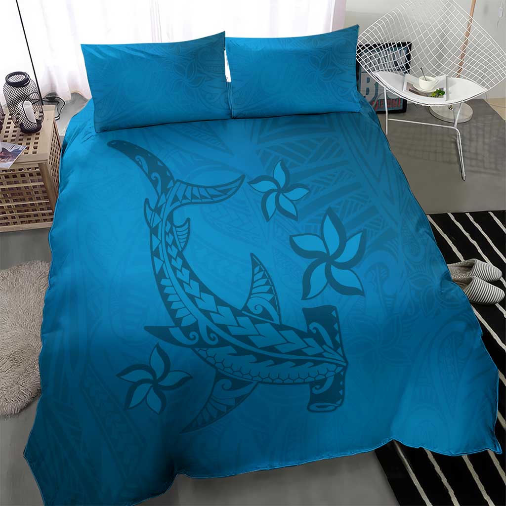 Blue Gradient Polynesia Bedding Set Hawaiian Tribal Hammerhead Shark Tattoo LT14 - Polynesian Pride