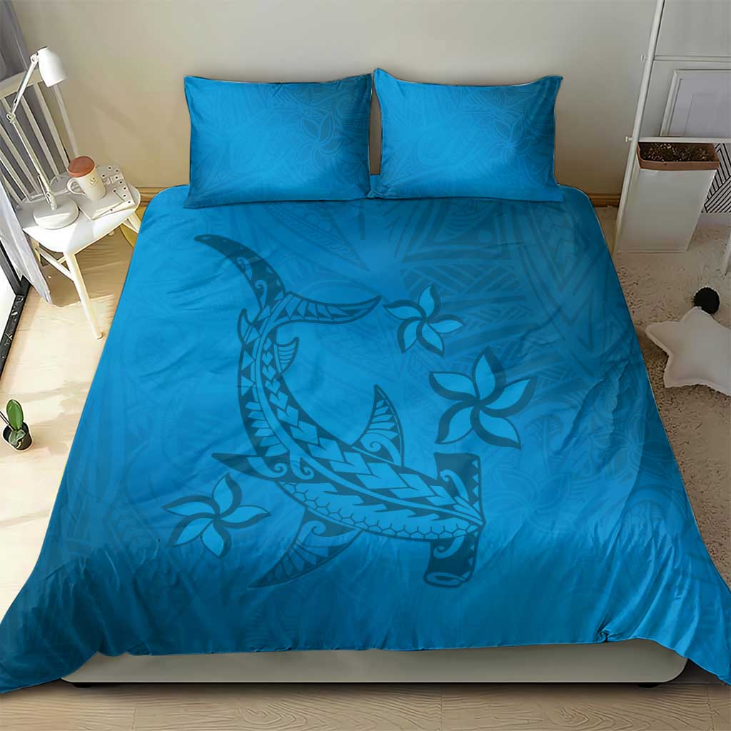 Blue Gradient Polynesia Bedding Set Hawaiian Tribal Hammerhead Shark Tattoo LT14 - Polynesian Pride