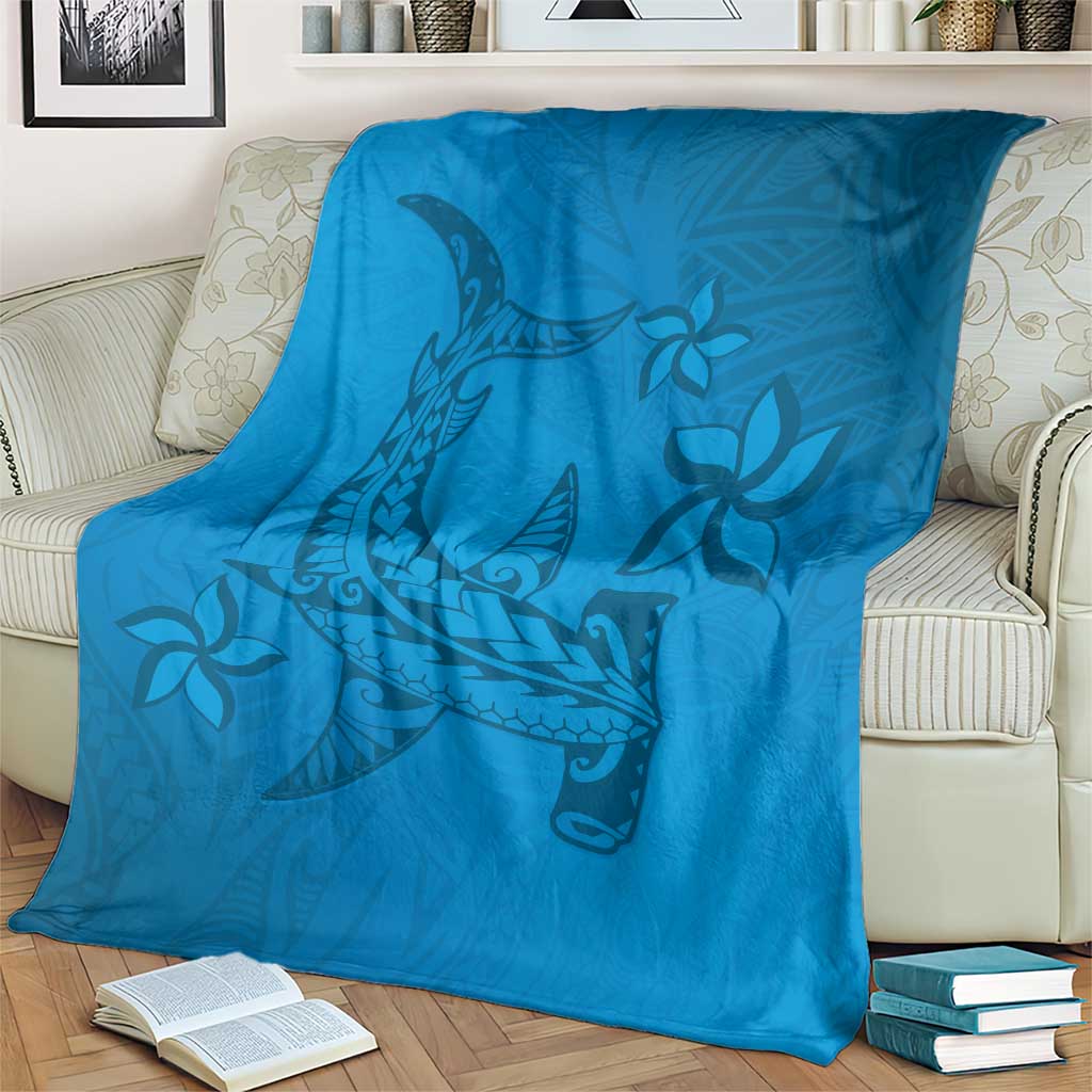 Blue Gradient Polynesia Blanket Hawaiian Tribal Hammerhead Shark Tattoo LT14 - Polynesian Pride