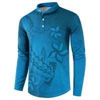 Blue Gradient Polynesia Button Sweatshirt Hawaiian Tribal Hammerhead Shark Tattoo LT14 - Polynesian Pride