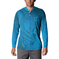 Blue Gradient Polynesia Button Sweatshirt Hawaiian Tribal Hammerhead Shark Tattoo LT14 - Polynesian Pride