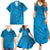 Blue Gradient Polynesia Family Matching Summer Maxi Dress and Hawaiian Shirt Hawaiian Tribal Hammerhead Shark Tattoo