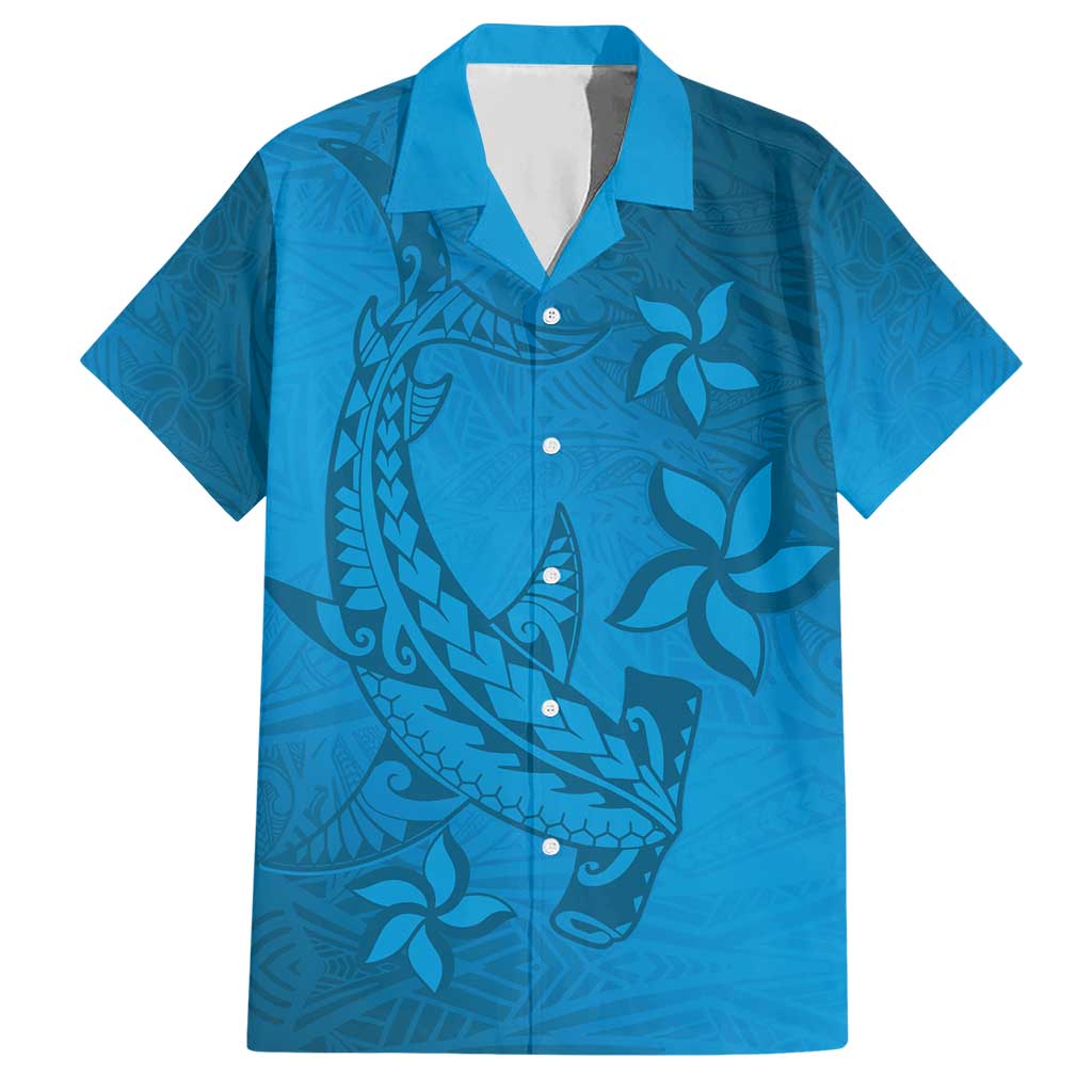 Blue Gradient Polynesia Hawaiian Shirt Hawaiian Tribal Hammerhead Shark Tattoo LT14 Blue - Polynesian Pride