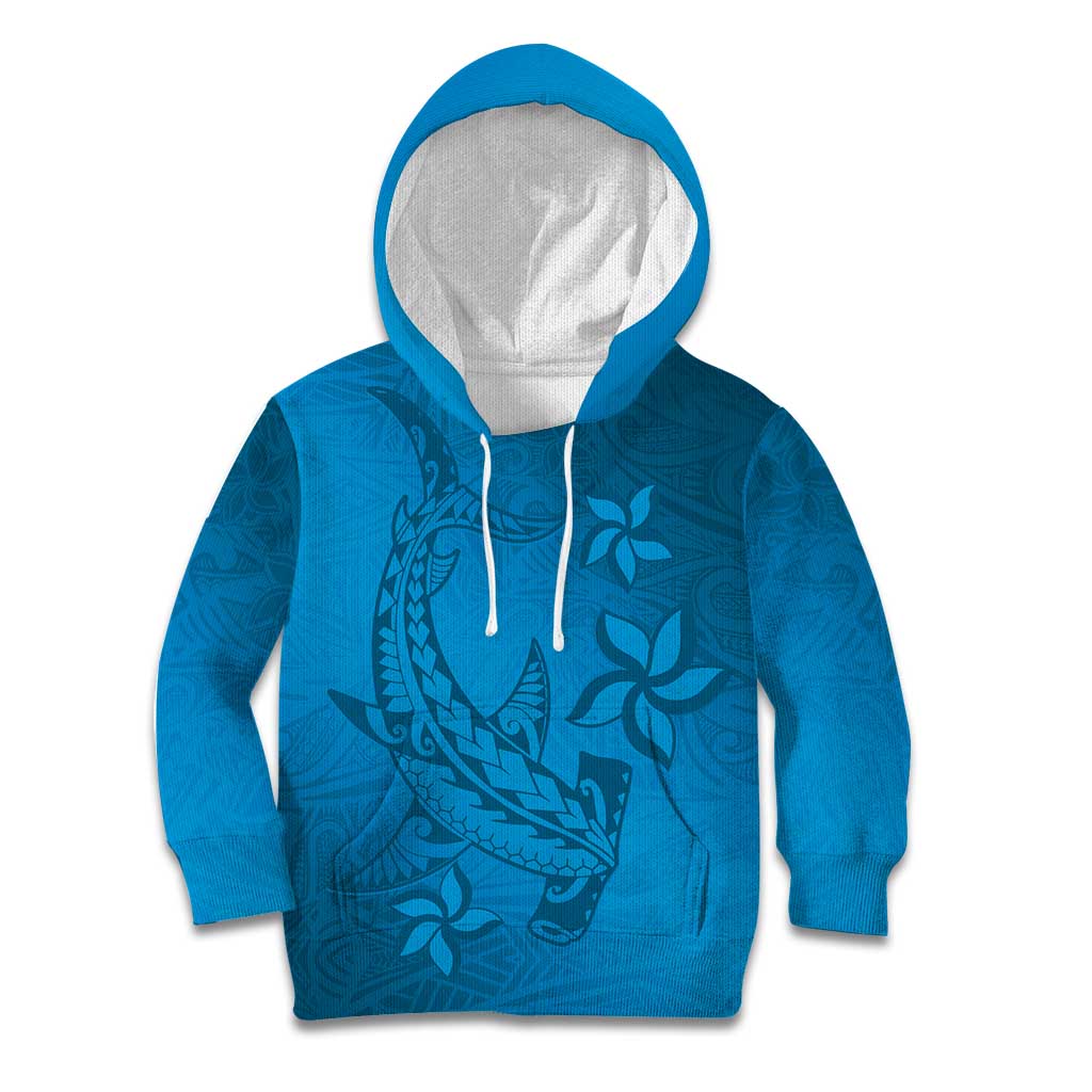Blue Gradient Polynesia Kid Hoodie Hawaiian Tribal Hammerhead Shark Tattoo LT14 Hoodie Blue - Polynesian Pride