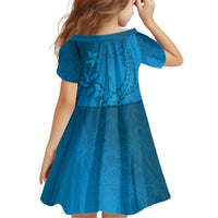 Blue Gradient Polynesia Kid Short Sleeve Dress Hawaiian Tribal Hammerhead Shark Tattoo LT14 - Polynesian Pride
