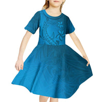 Blue Gradient Polynesia Kid Short Sleeve Dress Hawaiian Tribal Hammerhead Shark Tattoo LT14 - Polynesian Pride