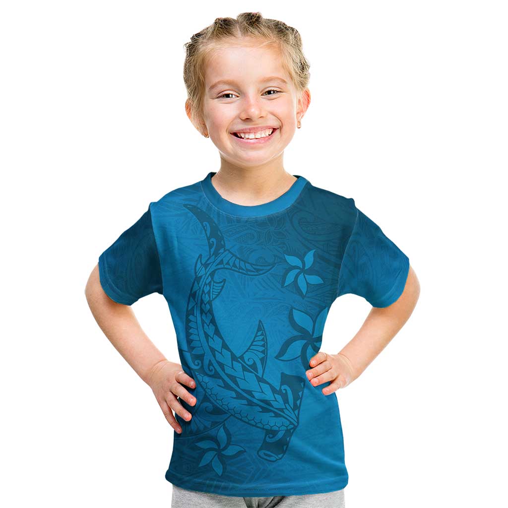 Blue Gradient Polynesia Kid T Shirt Hawaiian Tribal Hammerhead Shark Tattoo LT14 Blue - Polynesian Pride