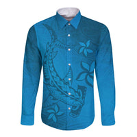 Blue Gradient Polynesia Long Sleeve Button Shirt Hawaiian Tribal Hammerhead Shark Tattoo LT14 Unisex Blue - Polynesian Pride