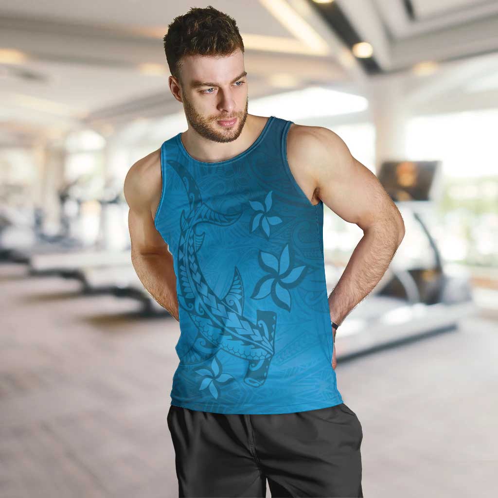 Blue Gradient Polynesia Men Tank Top Hawaiian Tribal Hammerhead Shark Tattoo LT14 Blue - Polynesian Pride