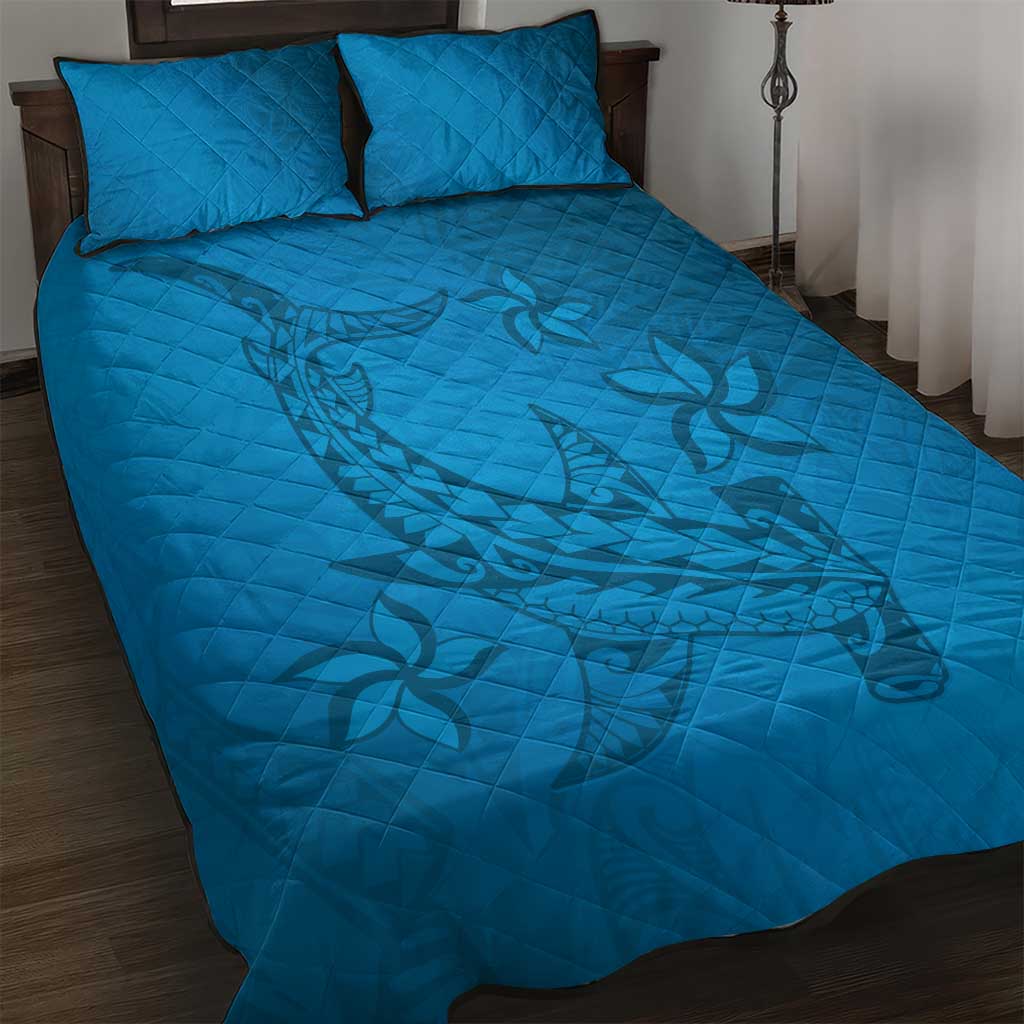 Blue Gradient Polynesia Quilt Bed Set Hawaiian Tribal Hammerhead Shark Tattoo LT14 Blue - Polynesian Pride