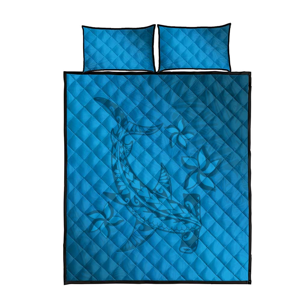 Blue Gradient Polynesia Quilt Bed Set Hawaiian Tribal Hammerhead Shark Tattoo LT14 - Polynesian Pride