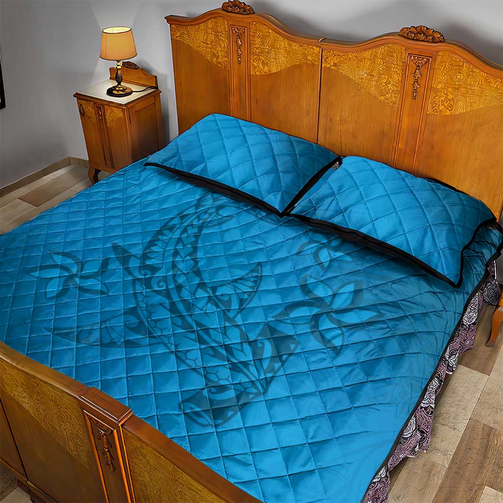 Blue Gradient Polynesia Quilt Bed Set Hawaiian Tribal Hammerhead Shark Tattoo LT14 - Polynesian Pride