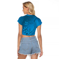 Blue Gradient Polynesia Raglan Cropped T Shirt Hawaiian Tribal Hammerhead Shark Tattoo LT14 - Polynesian Pride