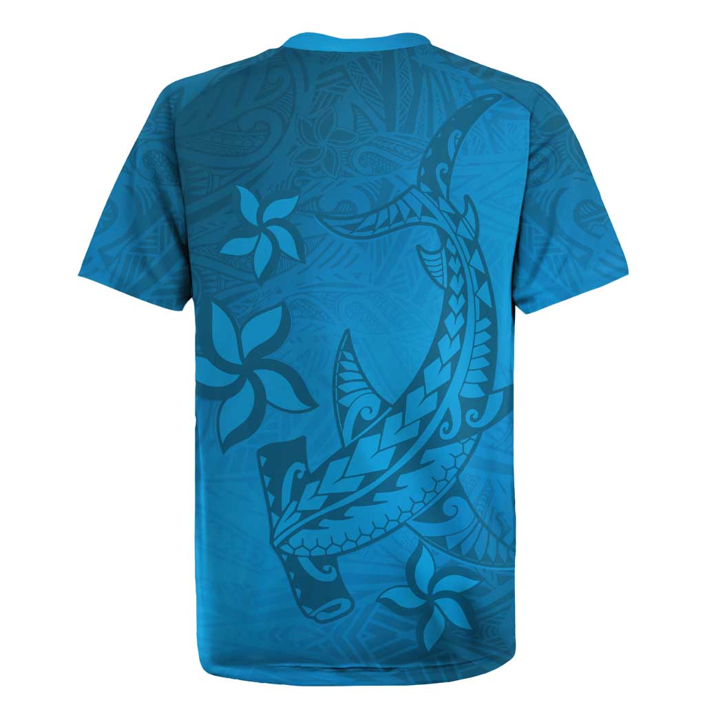 Blue Gradient Polynesia Rugby Jersey Hawaiian Tribal Hammerhead Shark Tattoo LT14 - Polynesian Pride