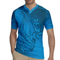 Blue Gradient Polynesia Rugby Jersey Hawaiian Tribal Hammerhead Shark Tattoo LT14 - Polynesian Pride