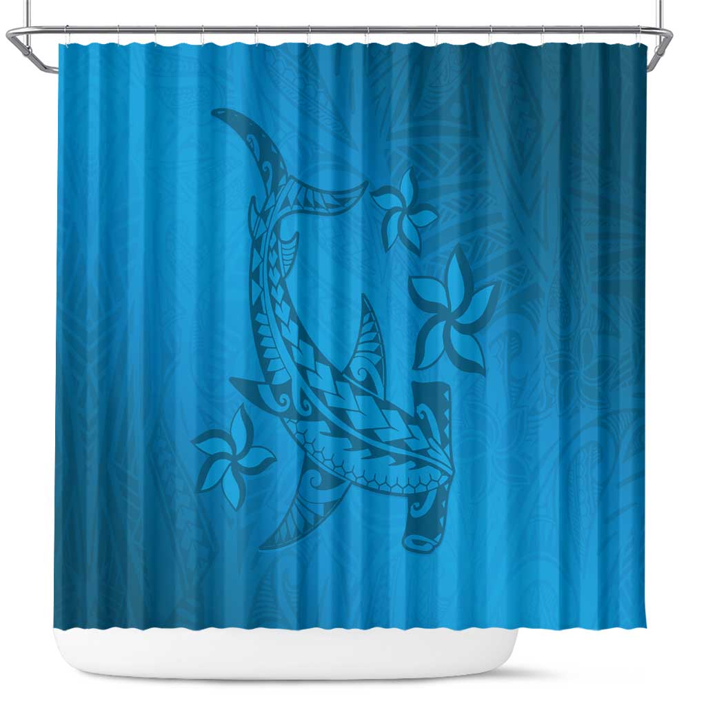 Blue Gradient Polynesia Shower Curtain Hawaiian Tribal Hammerhead Shark Tattoo LT14 Blue - Polynesian Pride