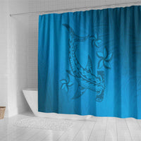 Blue Gradient Polynesia Shower Curtain Hawaiian Tribal Hammerhead Shark Tattoo LT14 - Polynesian Pride