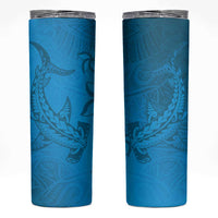 Blue Gradient Polynesia Skinny Tumbler Hawaiian Tribal Hammerhead Shark Tattoo LT14 Blue - Polynesian Pride