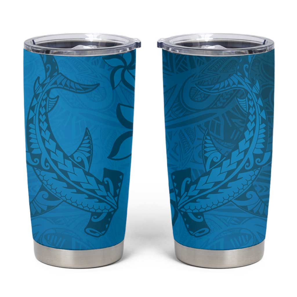 Blue Gradient Polynesia Tumbler Cup Hawaiian Tribal Hammerhead Shark Tattoo LT14 Blue - Polynesian Pride