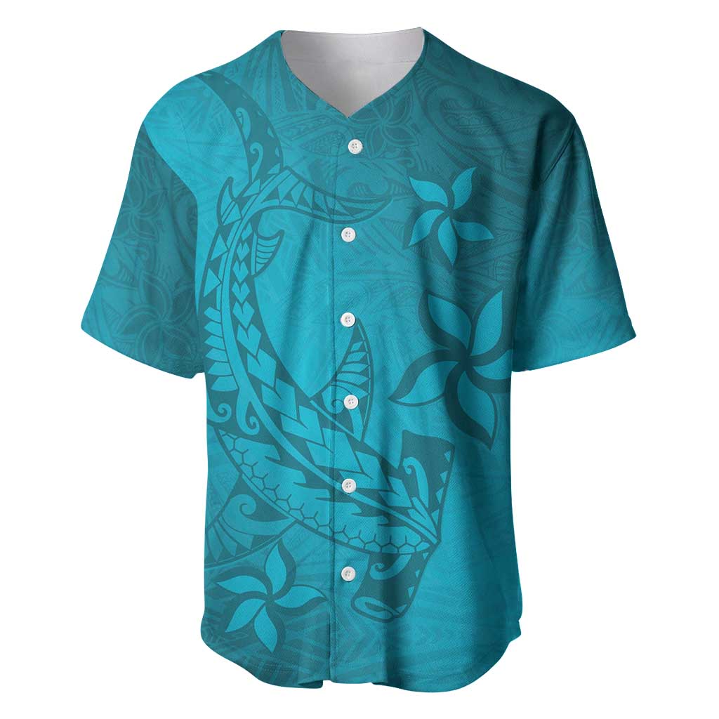 Dark Cyan Gradient Polynesia Baseball Jersey Hawaiian Tribal Hammerhead Shark Tattoo LT14 Dark Cyan - Polynesian Pride