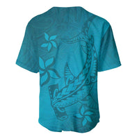 Dark Cyan Gradient Polynesia Baseball Jersey Hawaiian Tribal Hammerhead Shark Tattoo LT14 - Polynesian Pride
