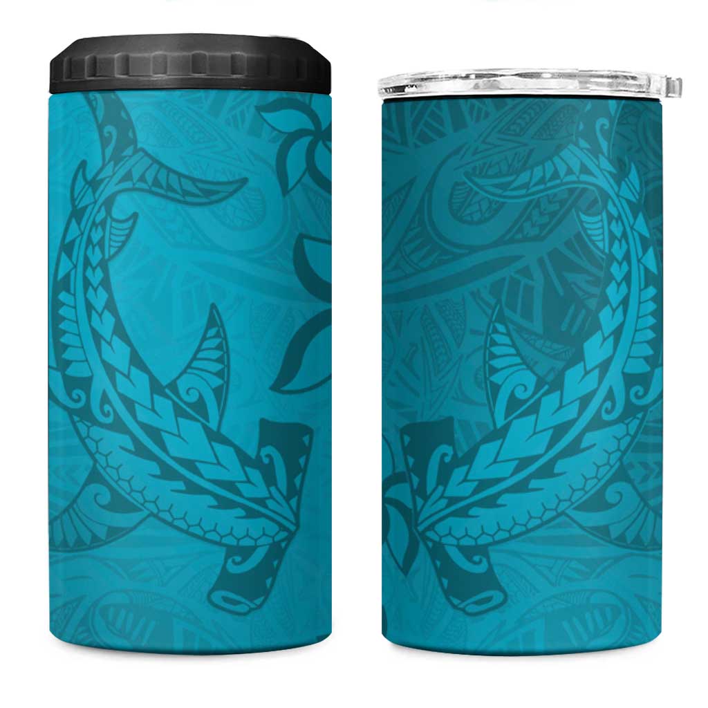 Dark Cyan Gradient Polynesia 4 in 1 Can Cooler Tumbler Hawaiian Tribal Hammerhead Shark Tattoo LT14 One Size: 16 oz Dark Cyan - Polynesian Pride