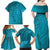 Dark Cyan Gradient Polynesia Family Matching Off Shoulder Maxi Dress and Hawaiian Shirt Hawaiian Tribal Hammerhead Shark Tattoo