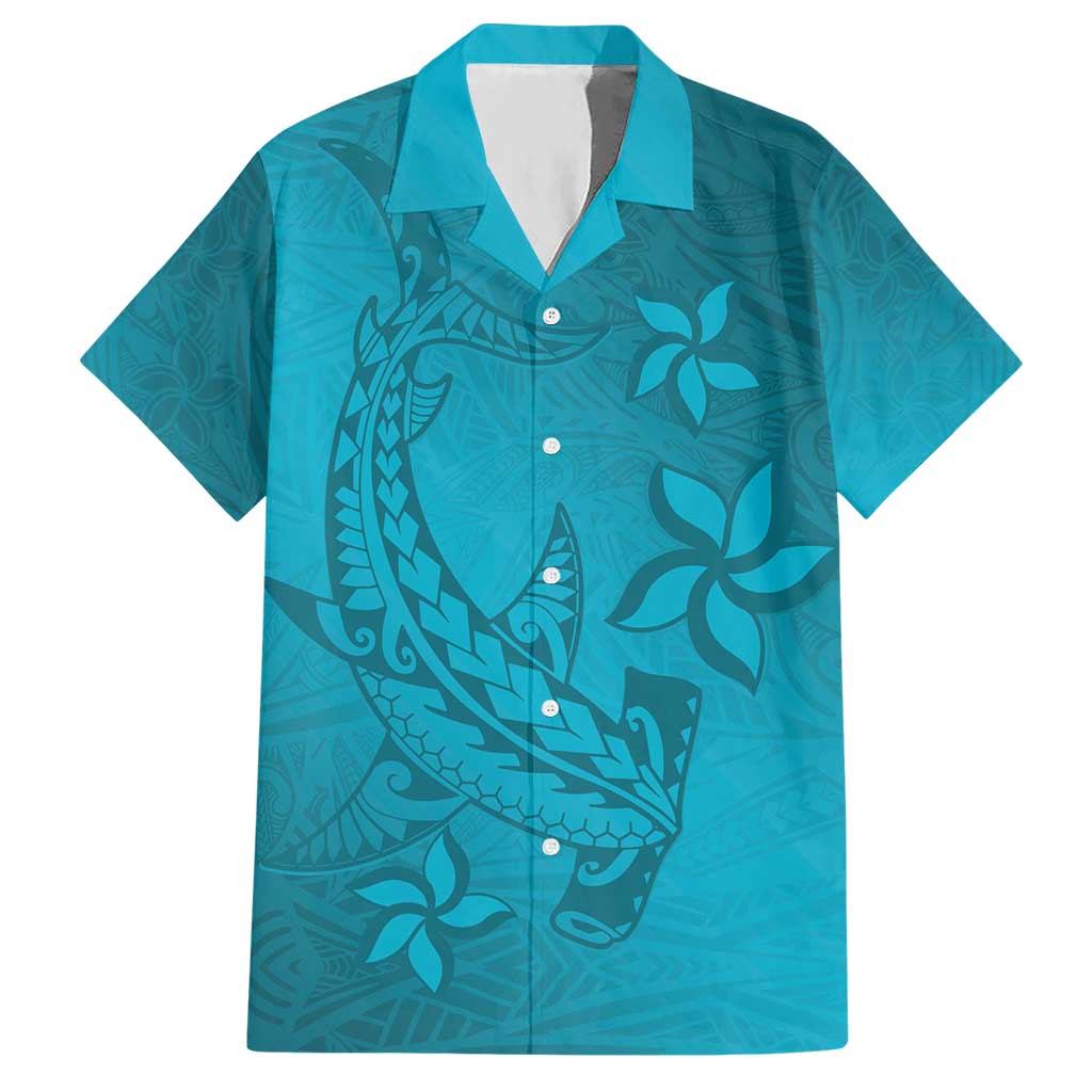 Dark Cyan Gradient Polynesia Hawaiian Shirt Hawaiian Tribal Hammerhead Shark Tattoo LT14 Dark Cyan - Polynesian Pride