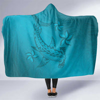 Dark Cyan Gradient Polynesia Hooded Blanket Hawaiian Tribal Hammerhead Shark Tattoo LT14 One Size Dark Cyan - Polynesian Pride