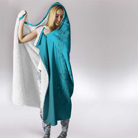 Dark Cyan Gradient Polynesia Hooded Blanket Hawaiian Tribal Hammerhead Shark Tattoo LT14 - Polynesian Pride