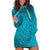 Dark Cyan Gradient Polynesia Hoodie Dress Hawaiian Tribal Hammerhead Shark Tattoo