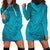 Dark Cyan Gradient Polynesia Hoodie Dress Hawaiian Tribal Hammerhead Shark Tattoo