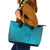 Dark Cyan Gradient Polynesia Leather Tote Bag Hawaiian Tribal Hammerhead Shark Tattoo