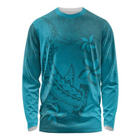 Dark Cyan Gradient Polynesia Long Sleeve Shirt Hawaiian Tribal Hammerhead Shark Tattoo LT14 Unisex Dark Cyan - Polynesian Pride
