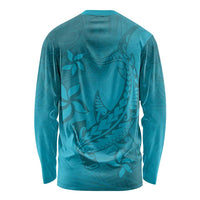 Dark Cyan Gradient Polynesia Long Sleeve Shirt Hawaiian Tribal Hammerhead Shark Tattoo LT14 - Polynesian Pride