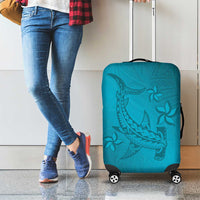 Dark Cyan Gradient Polynesia Luggage Cover Hawaiian Tribal Hammerhead Shark Tattoo LT14 - Polynesian Pride