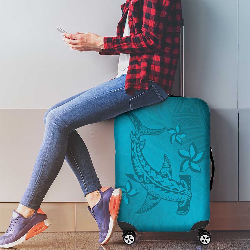 Dark Cyan Gradient Polynesia Luggage Cover Hawaiian Tribal Hammerhead Shark Tattoo LT14 - Polynesian Pride
