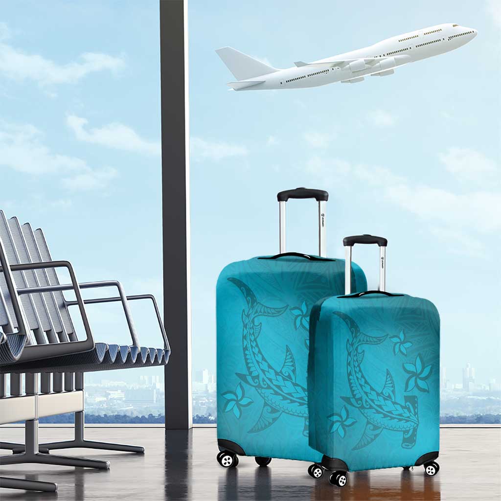 Dark Cyan Gradient Polynesia Luggage Cover Hawaiian Tribal Hammerhead Shark Tattoo LT14 - Polynesian Pride