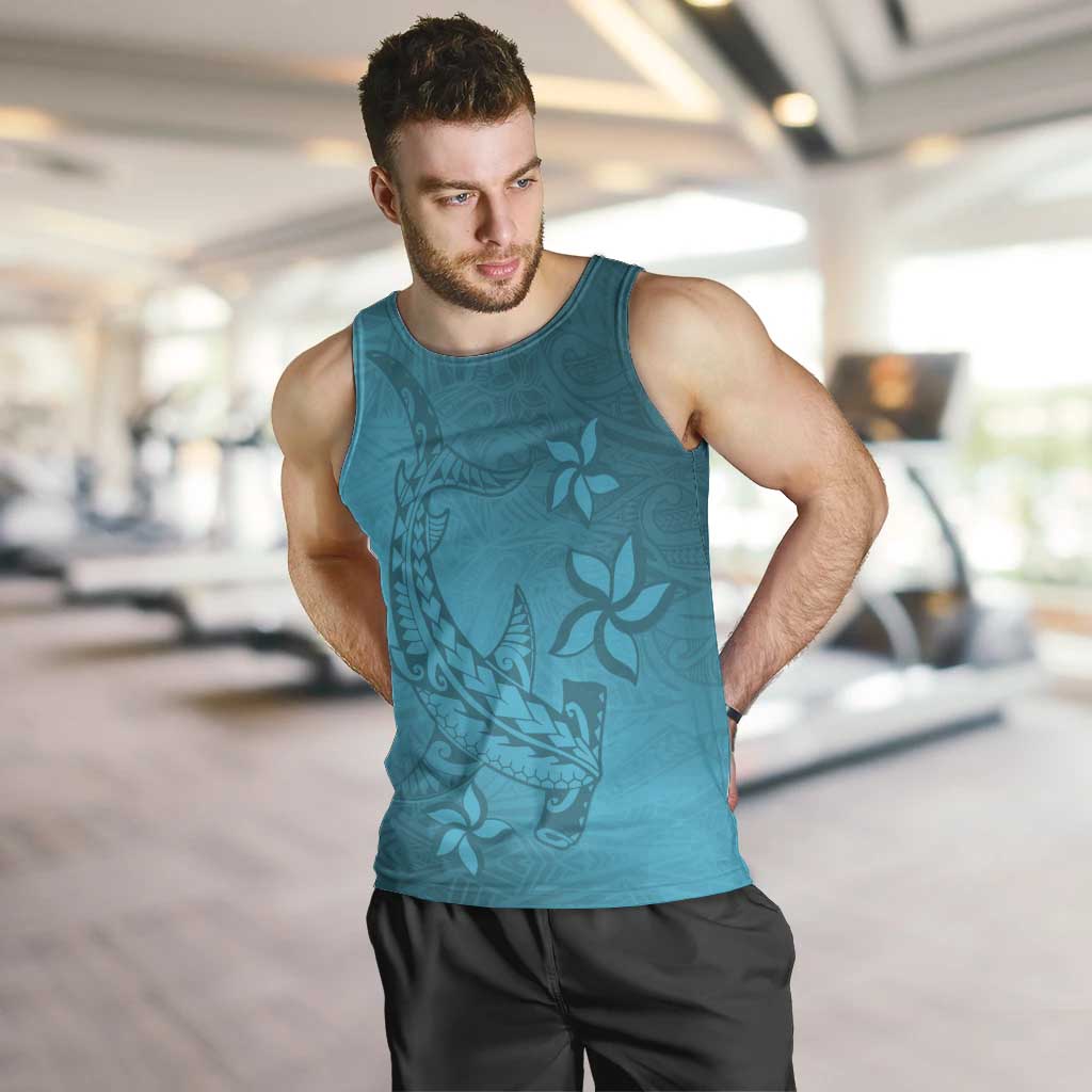 Dark Cyan Gradient Polynesia Men Tank Top Hawaiian Tribal Hammerhead Shark Tattoo LT14 Dark Cyan - Polynesian Pride