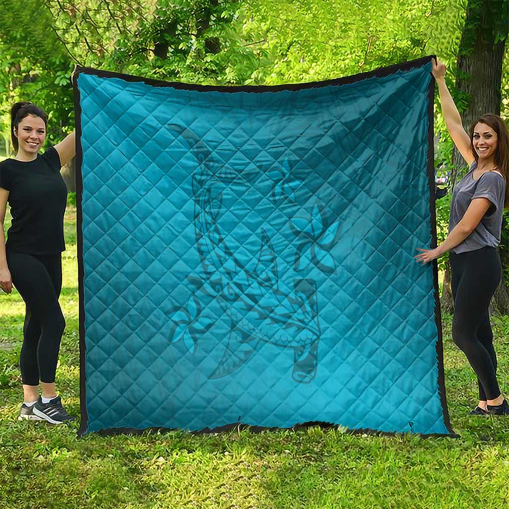 Dark Cyan Gradient Polynesia Quilt Hawaiian Tribal Hammerhead Shark Tattoo LT14 - Polynesian Pride