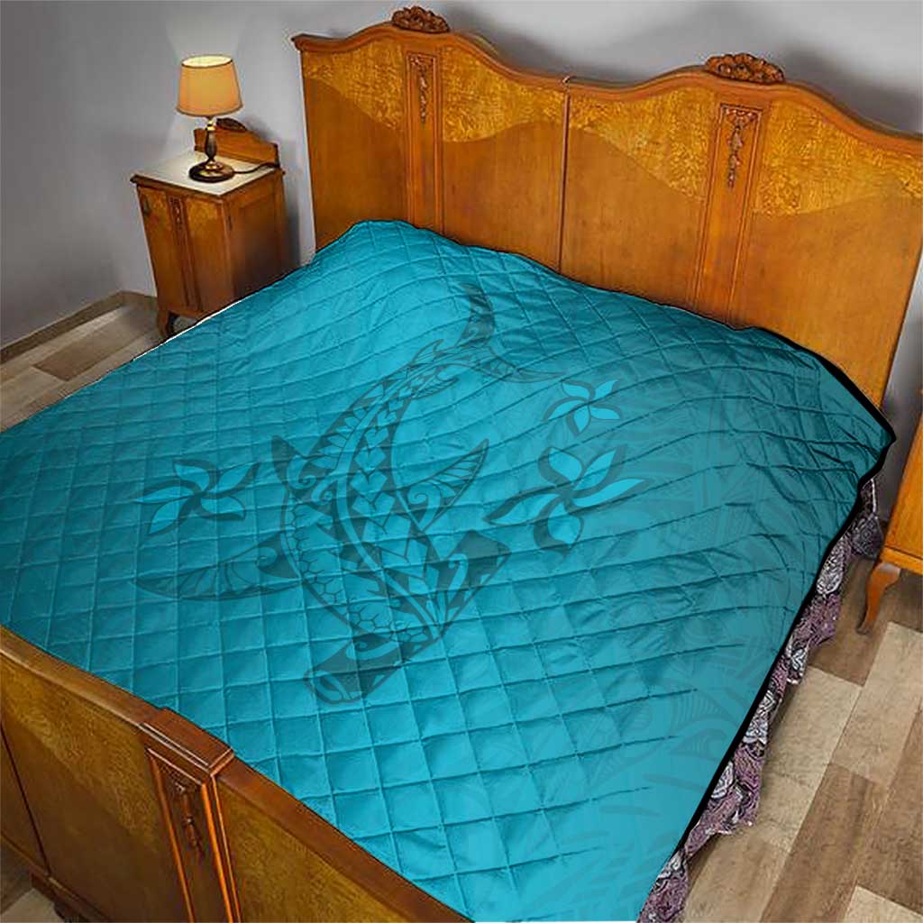 Dark Cyan Gradient Polynesia Quilt Hawaiian Tribal Hammerhead Shark Tattoo LT14 - Polynesian Pride
