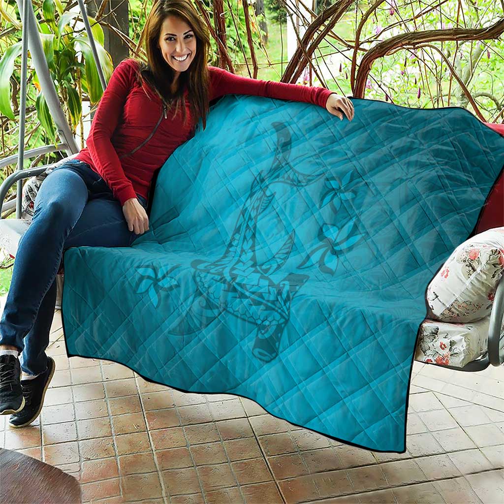 Dark Cyan Gradient Polynesia Quilt Hawaiian Tribal Hammerhead Shark Tattoo LT14 - Polynesian Pride