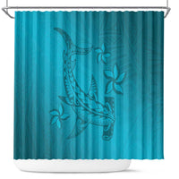 Dark Cyan Gradient Polynesia Shower Curtain Hawaiian Tribal Hammerhead Shark Tattoo LT14 Dark Cyan - Polynesian Pride