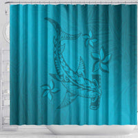 Dark Cyan Gradient Polynesia Shower Curtain Hawaiian Tribal Hammerhead Shark Tattoo LT14 - Polynesian Pride