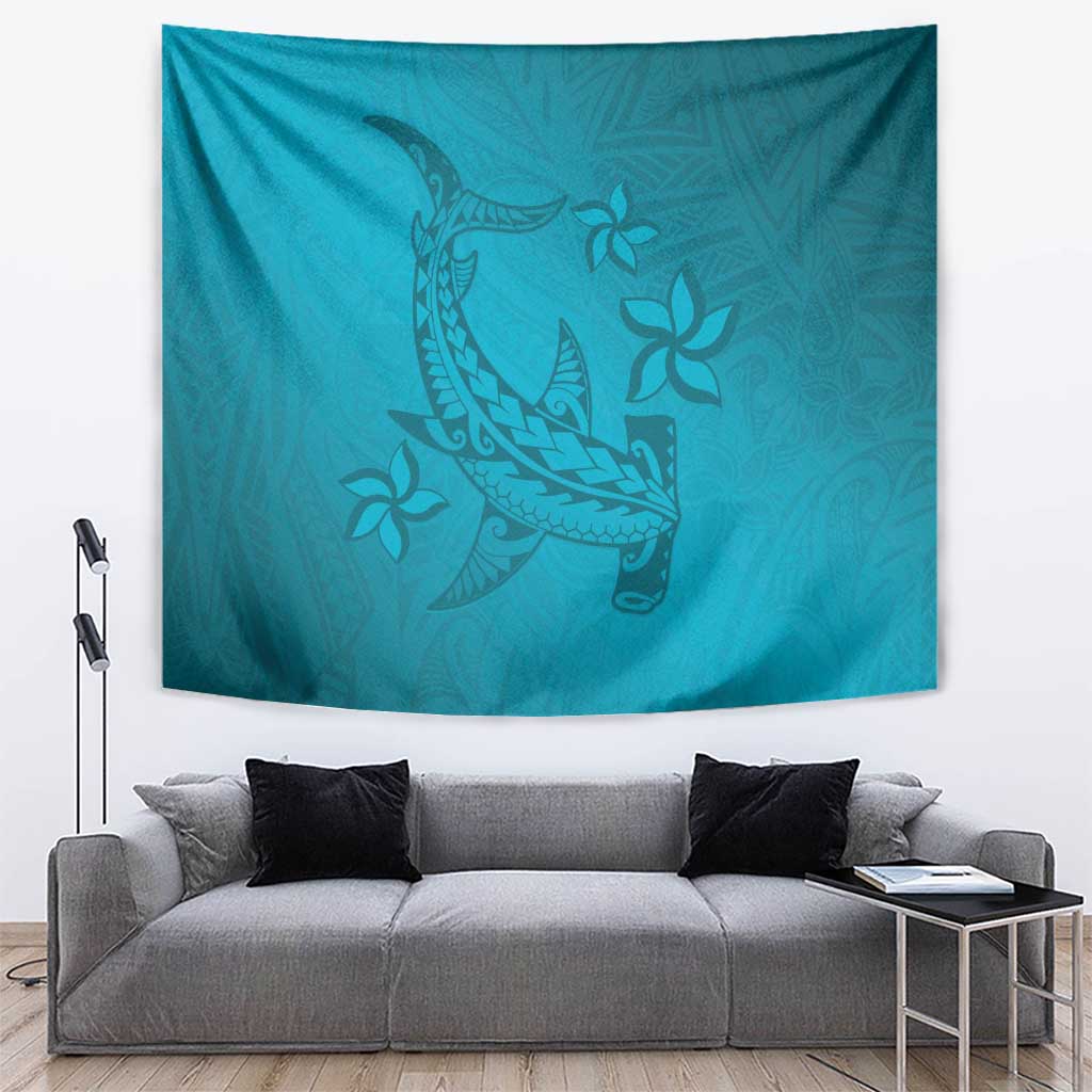 Dark Cyan Gradient Polynesia Tapestry Hawaiian Tribal Hammerhead Shark Tattoo LT14 Dark Cyan - Polynesian Pride