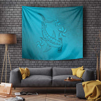 Dark Cyan Gradient Polynesia Tapestry Hawaiian Tribal Hammerhead Shark Tattoo LT14 - Polynesian Pride