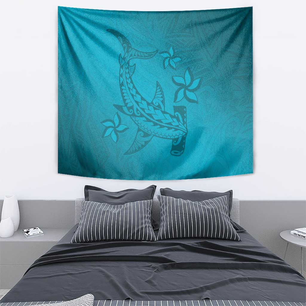 Dark Cyan Gradient Polynesia Tapestry Hawaiian Tribal Hammerhead Shark Tattoo LT14 - Polynesian Pride