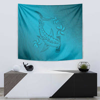 Dark Cyan Gradient Polynesia Tapestry Hawaiian Tribal Hammerhead Shark Tattoo LT14 - Polynesian Pride